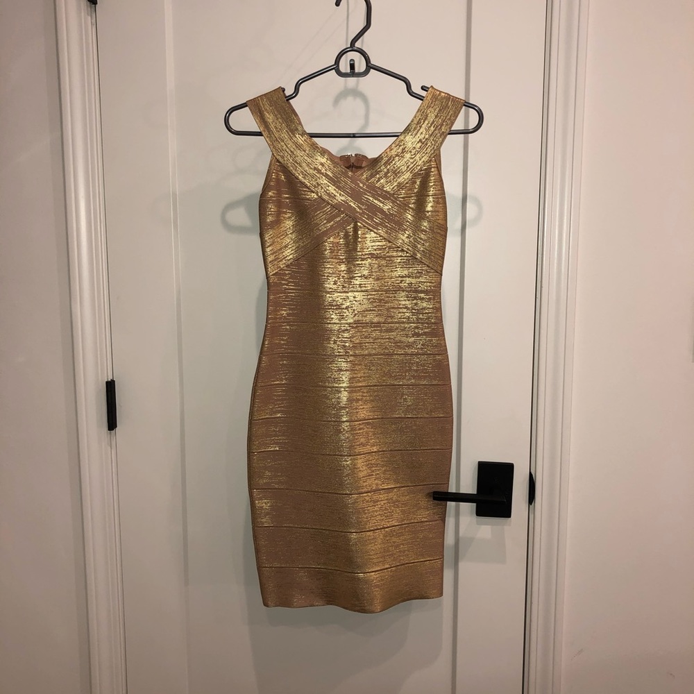 Herve Leger Metallic bandage mini dress